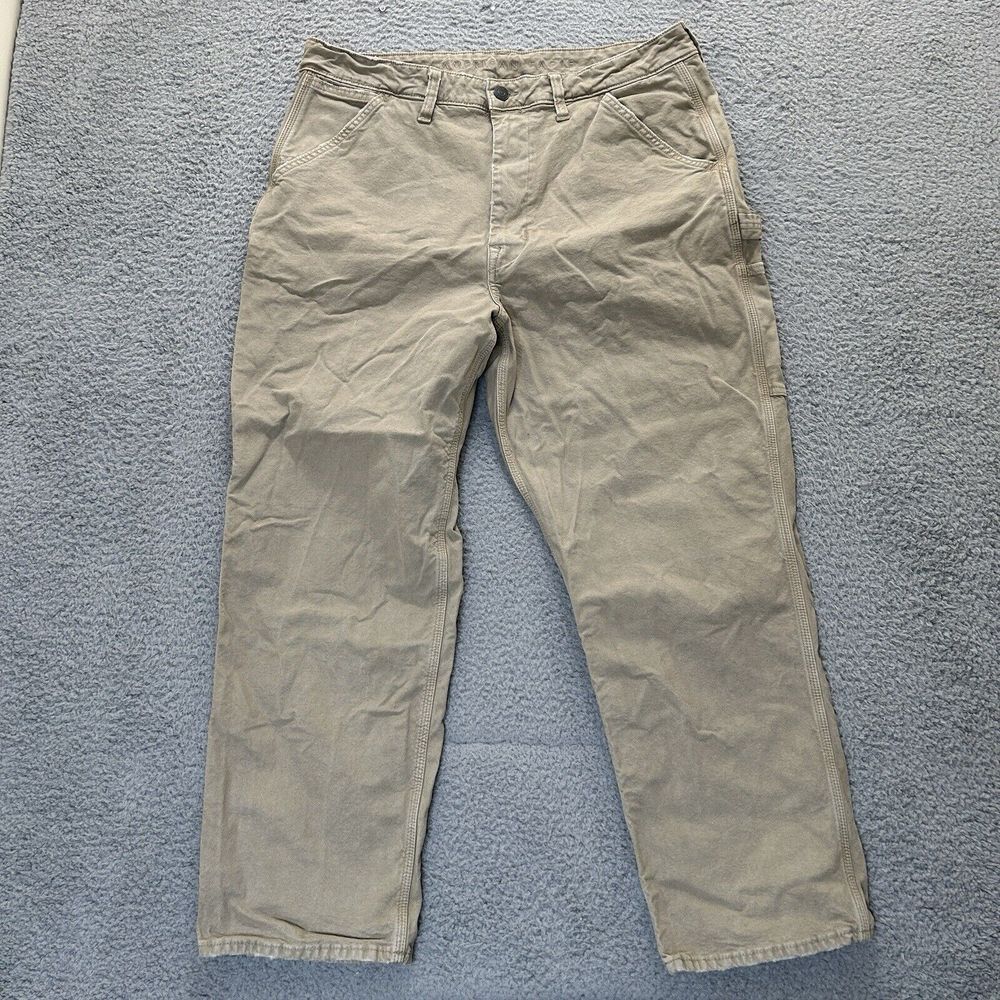 American Eagle Carpenter Pants Mens 36x32* Beige Flex Distressed Canvas Workwear